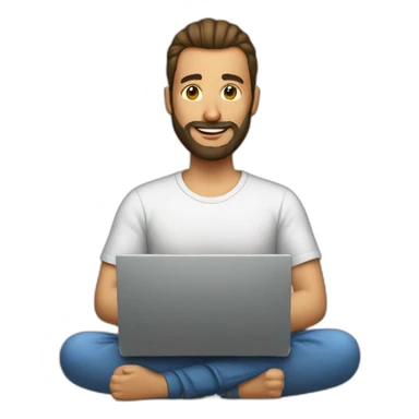 a man with a bun and beard at a laptop sticker