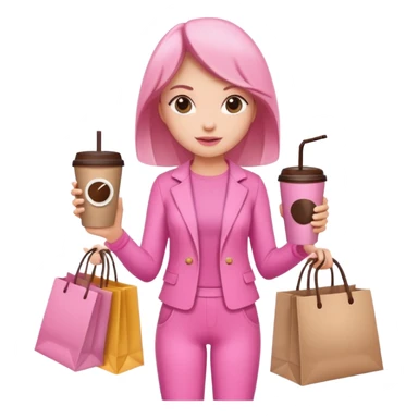 Girl with pink outfit and in hands shopping bags and coffee drink  sticker