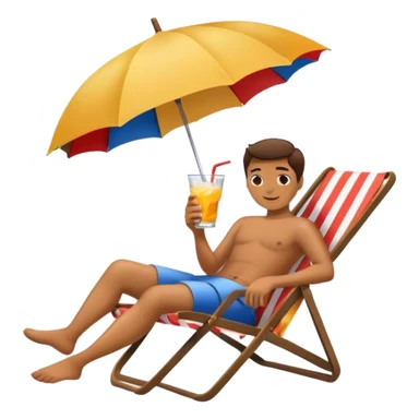 A person laying on a lawn chair holding a drink with an umbrella in it sticker