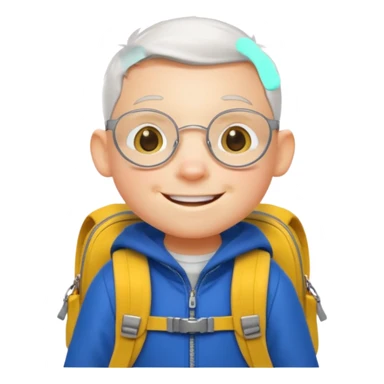 Stuart Little with a yellow backpack, smiling sticker