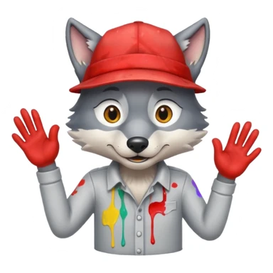 Wolf cartoon shaking hand wering hat and paint shirt  sticker