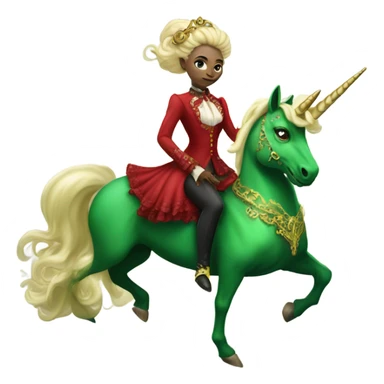 "galora green blonde alien woman" in red Victorian elegant dress, full body, rides unicorn gold and white surrounded by fire
 sticker