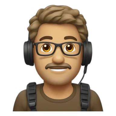 hombre de 50 años, con pelo corto y canoso, con auriculares pequeños y una gopro sticker