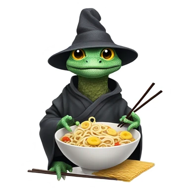 lizard wizard eating ramen sticker