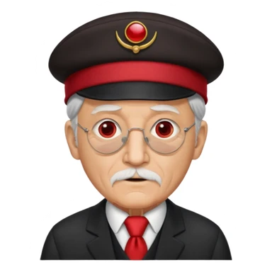 black suited old man with red fes hat and eye pach sticker