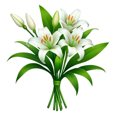 bouquet White Lily, luxuriant, stem, leaf, bud sticker