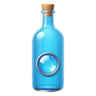 a neon blue motion tiled to the left with a round glass bottle no handle sticker