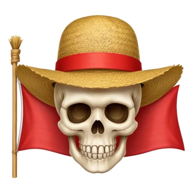 Fait moi un drapeau de tête de mort avec un fond noir et sur la tête met un chapeau de paille avec un fil rouge sticker