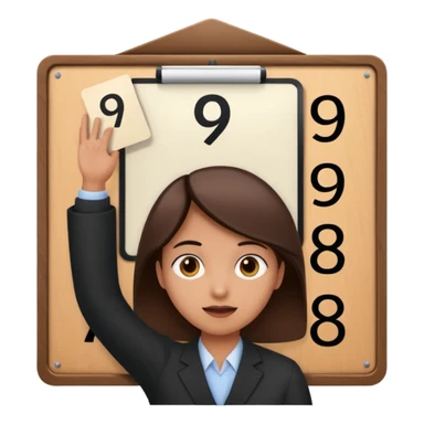 a jury member holding a score board up over their head, the board displays the number 9, simple, expressive sticker