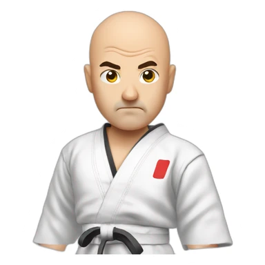 Bald 50 year old taekwondo Master with european traced looking angrily in the camera sticker