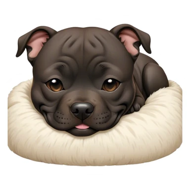 Meme-Worthy Cute Sleeping Black/Brindle Staffordshire Bull Terrier Portrait Emoji, Head resting peacefully with a contented smile, showcasing a delightfully compact build and a luxuriously soft Fur with an attractive black and brindle blend, eyes shut in a serene nap, Simplified yet hilariously adorable features, highly detailed, glowing with a soft, drowsy light, high shine, relaxed and utterly lovable, stylized with an air of playful laziness, bright and heartwarming, soft glowing outline, capturing the essence of a comically sleepy guardian, so meme-worthy it feels like it could instantly become the next viral sensation of adorable slumber! sticker