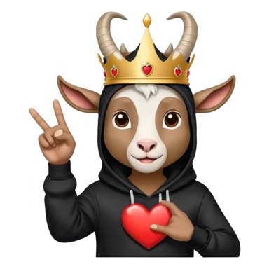 Goat with horns wearing black hoodie and a royal crown do the heart hands sign sticker