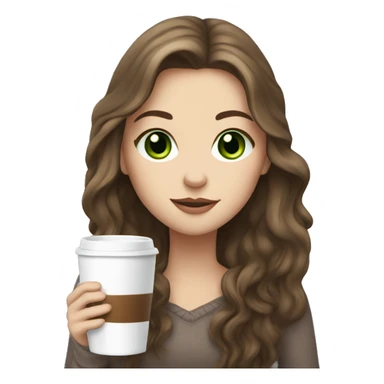 white girl with brown long hair and a hot chocolate green eyes sticker