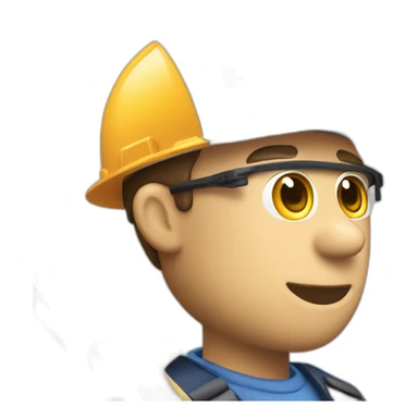 A pixelated logo of a builder with a cap on, and a building tool in front of his face sticker