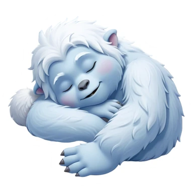 Meme-Worthy Cute Sleeping Yeti Portrait Emoji, with a charming, fluffy, snow-dusted figure in gentle whites and cool blues, head resting in blissful, serene slumber with closed, peaceful eyes and a small, contented smile, simplified yet irresistibly adorable, highly detailed with a soft frosty outline that captures the tender drowsiness of a yeti drifting into snowy dreams! sticker