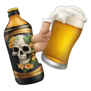 Un brazo con un tatuaje de la Santa muerte, sosteniendo una lata de cerveza en la mano sticker