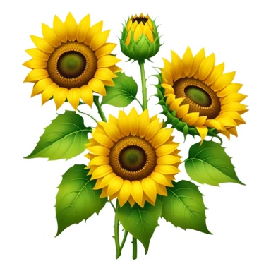 big bouquet Bright Yellow Sunflower, luxuriant, leaf, bud sticker