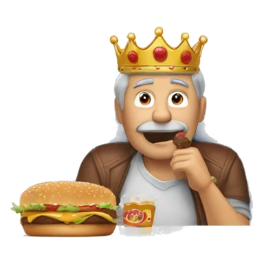 older 45yr old fraile man sitting on plane with burger king crown  sticker