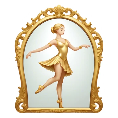 Cinematic Realistic Mirror, a large, ornate mirror reflecting a dancer’s poised silhouette, soft golden light creating depth, slight smudges on the glass adding realism, glowing with a timeless and artistic presence. sticker