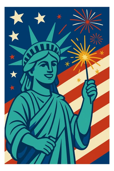Statue of Liberty holding a sparkler, 4th of July, patriotic, colorful sticker