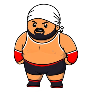 White skin fat guy with black durag, black beard, and black eyes in a red and black wrestling singlet sticker