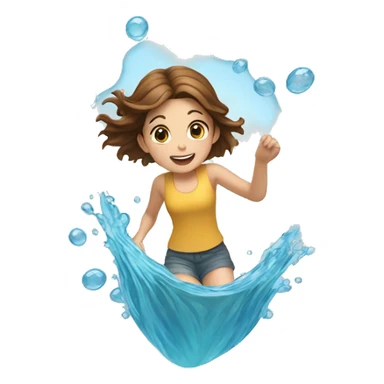 girl with brown hair fish jumping out of water sticker