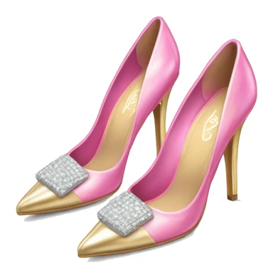 Realistic isolated top view of a pair of metallic light gold and metallic light bubblegum pink pointed toe high heel shoes with diamonds on the top of the toes. sticker