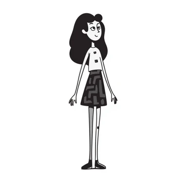 A stylized tall woman with exaggerated long arms and legs, and a face with sharp angular features sticker