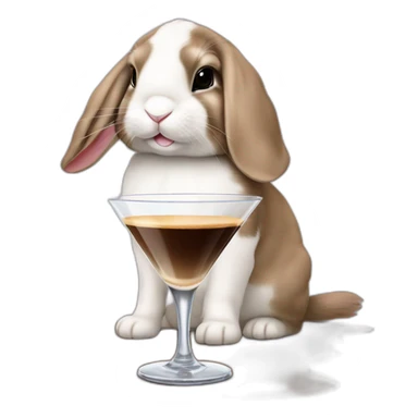 Holland lop rabbit drinking an espresso martini out of a martini glass sticker