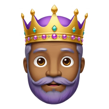 Create a cartoon-style emoji of Baltasar, one of the Three Wise Men. Only show his face and crown. He is older, with a black beard, joyful wrinkles, and a purple and gold jeweled crown. Express warmth and wisdom. Colorful and simple, suitable as an emoji. sticker