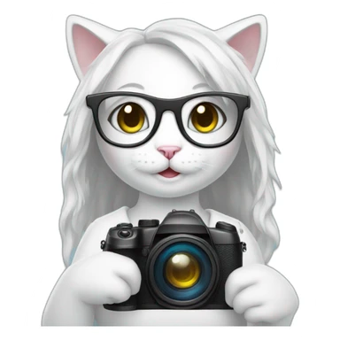 white cat girl with a camera in glasses sticker