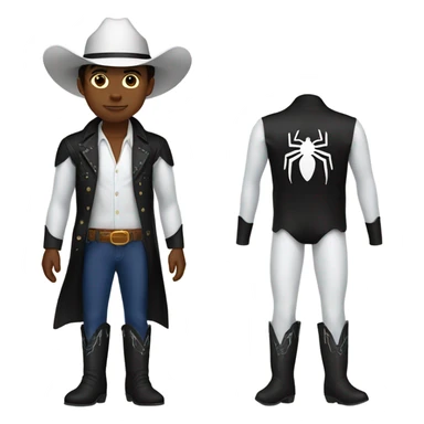 Kid with brown hair wearing black cowboy boots with white cowboy hat and Spider-Man pajamas  sticker