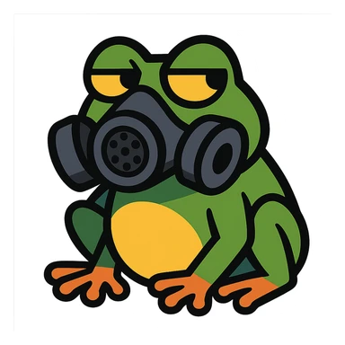 a frog wearing a gas mask, looking suspicious sticker