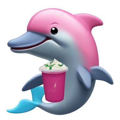 a pink dolphin holding a Starbucks açaí refresher  sticker