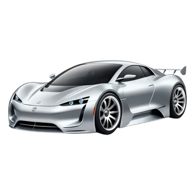 A low-profile futuristic car emoji made of polished silver chrome, wide body stance, smooth aerodynamic shape, glossy metallic surface, soft reflections, luxury swag aesthetic, minimal details, iOS emoji style, centered on clean white background, studio lighting sticker