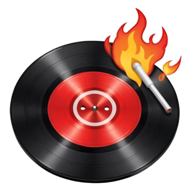 a black vinyl record white stick  with red outlin and flames  sticker