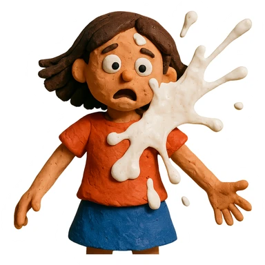 claymation style girl with milk splashing on her sticker
