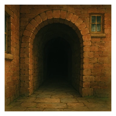 dark tunnel arch in a brick house sticker