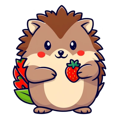Hedgehog holding a strawberry sticker
