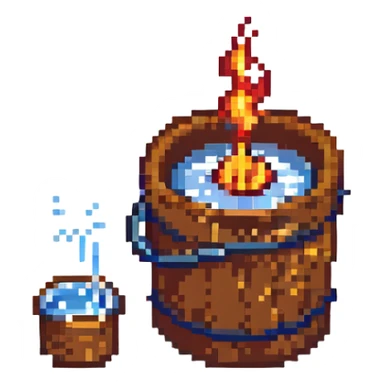 bucket pouring water on a small flame sticker