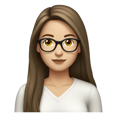 brown hair brown eyes long straight hair white skin woman glases sticker