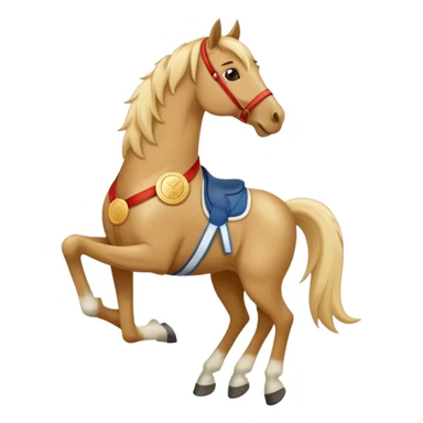 friendly anthropomorphised horse in jeans and a t-shirt, wearing a gold medal sticker