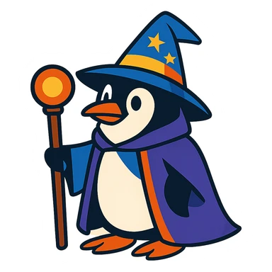 vibrant toon style penguin wizard sticker