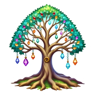 Spiritual magical ethereal tree with colorful crystals hanging in it sticker