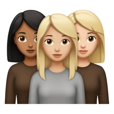 3 girls. 1 light skin with blonde hair, 1 brown skin with black hair and 1 tan skin with brown hair sticker