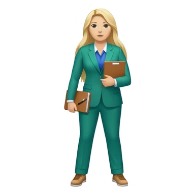 Full Body white plus size female basketball head coach using a clipboard with long blonde hair in a blue and green suit sticker