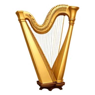 Cinematic Realistic Harp, a grand golden harp with intricately carved details, delicate strings shimmering under soft candlelight, rich wood tones adding warmth, a musician’s gentle fingers plucking a note, glowing with an ethereal and majestic aura. sticker