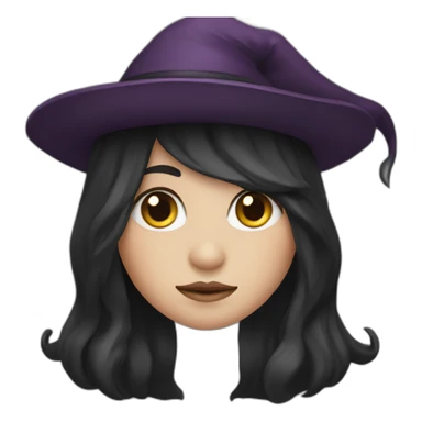 cute witch with long dark brow hair and hat sticker