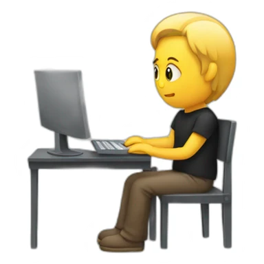 a person sitting infront of a computer sticker