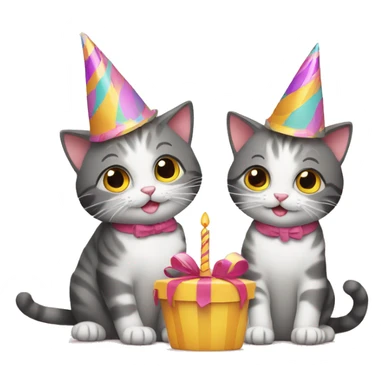 cat and kitten wearing birthday hats sticker
